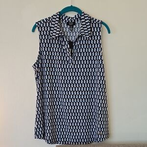 Jones New York Navy And White Sleeveless Blouse